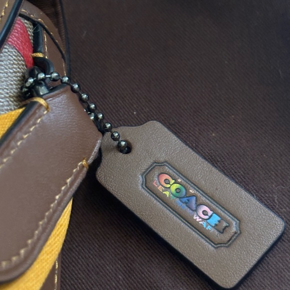 Coach Rainbow Signature Canvas Tan Crossbody Messenger Bag with Colorful Logo - Picture 9 of 10